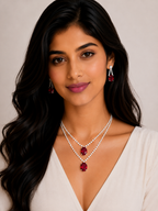 Damnstyle Anti-Tarnish Double Layer Crystal Jewellery Set With Earrings