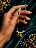 Damnstyle Gold Plated Black Bead Floral Mangalsutra for Women