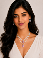 Damnstyle Anti-Tarnish Double Layer Crystal Jewellery Set With Earring