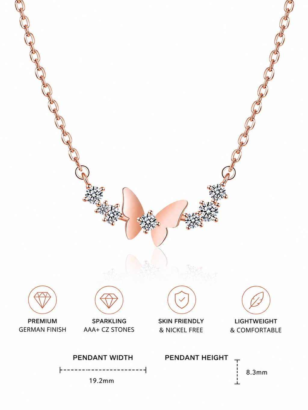 Damnstyle Silver-Plated American Diamond Studded Butterfly Pendant