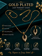 Gold Plated Leaf Pendant Chain with CZ Stones for Women