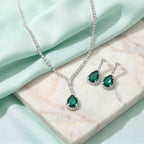 Damnstyle Necklace Anti-Tarnish Emerald Teardrop Crystal Set With Earrings