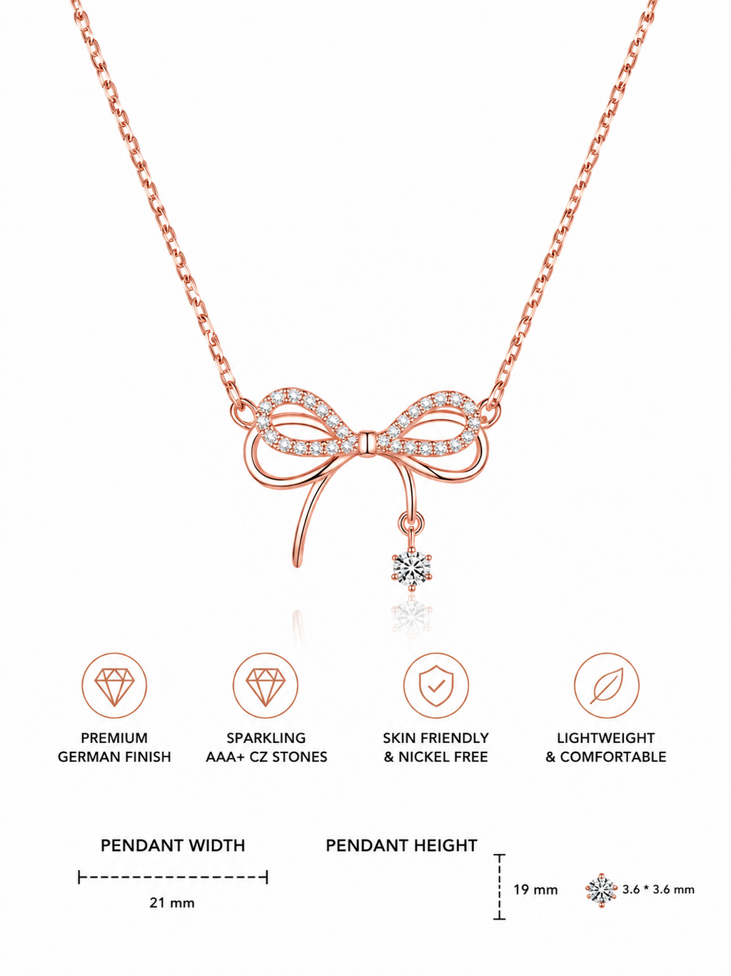 Damnstyle Rose Gold-Plated AD Studded Infinity Shape Korean Pendant