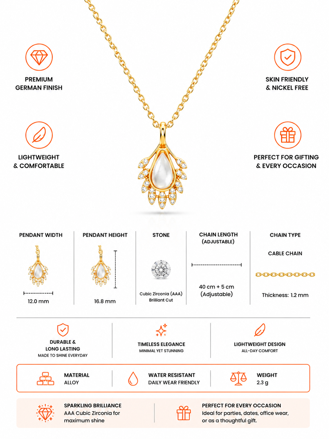 Damnstyle Anti-Tarnish Monalisa Stone Teardrop Pendant