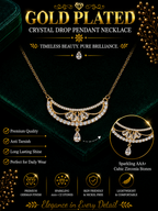 Luxury Gold Tone CZ Crescent Pendant Necklace for Women & Girls