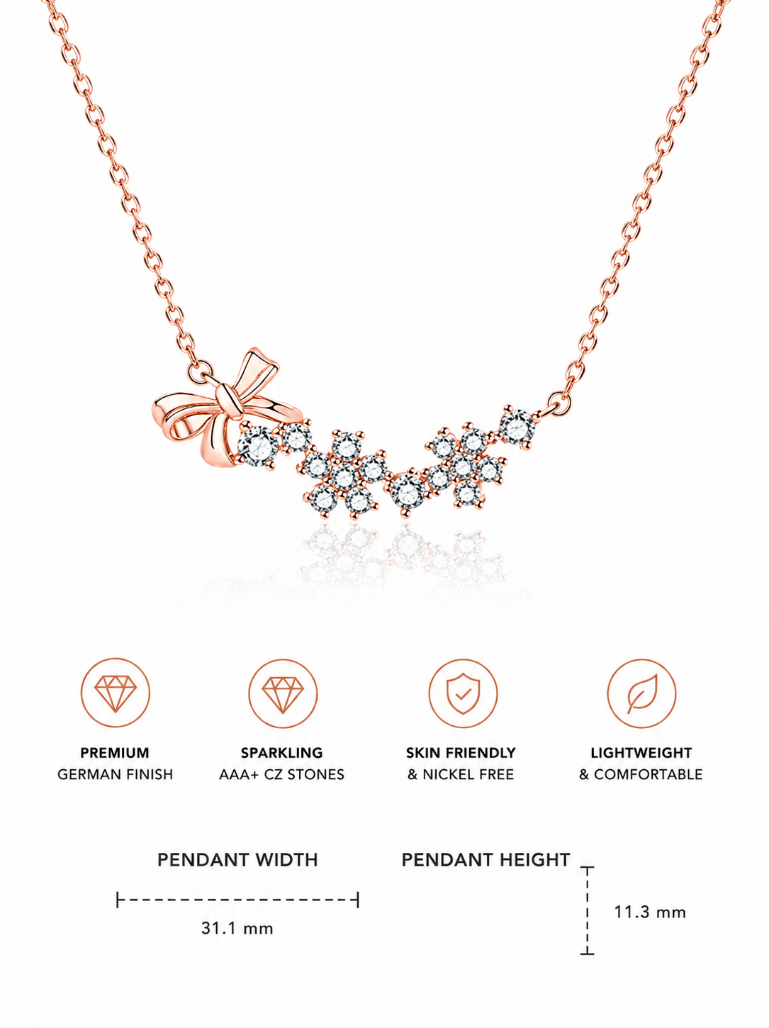 Damnstyle Rose Gold-Plated American Diamond Studded Bow-Tie Pendant