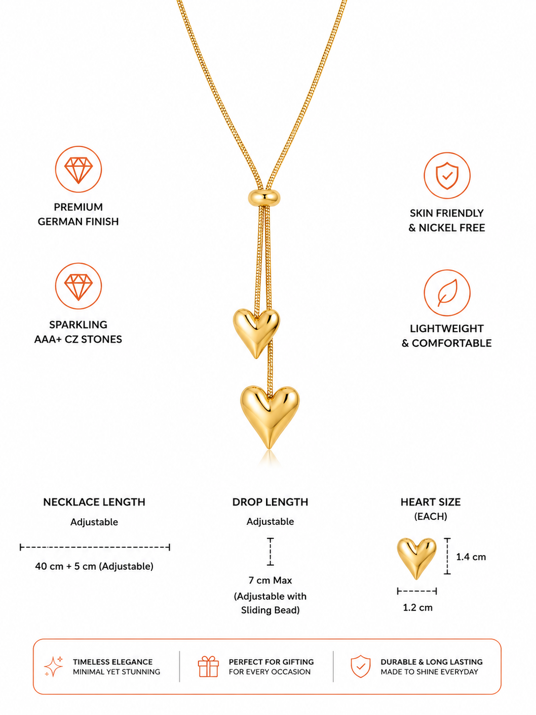 Damnstyle Necklace Anti-Tarnish Pink Heart Tennis Chain Pendant