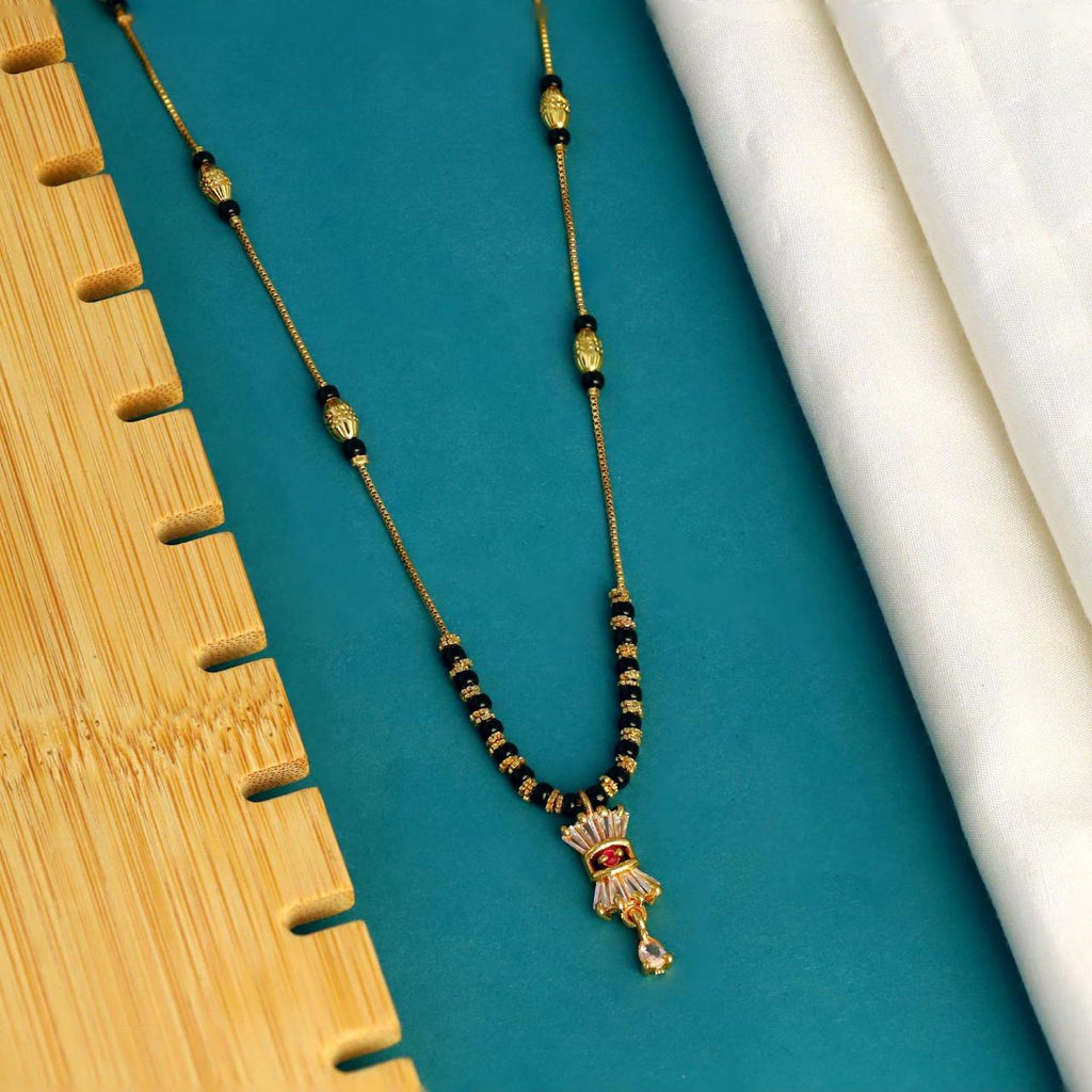 Damnstyle Gold Plated Black Bead CZ Studded Mangalsutra for Women