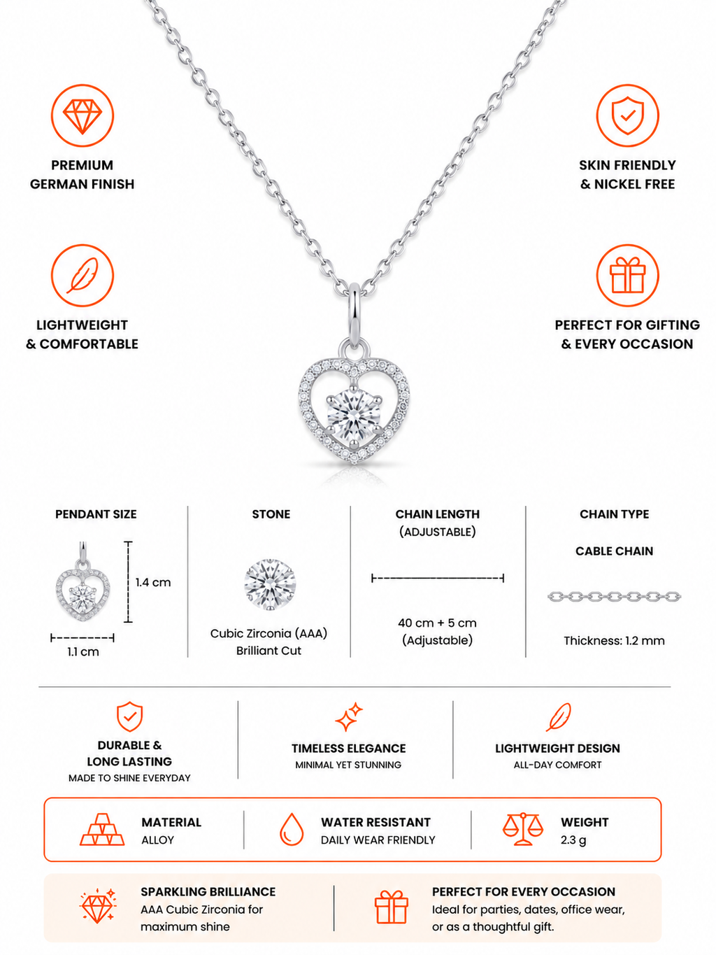 Damnstyle Anti-Tarnish Crystal Heart Halo Pendant