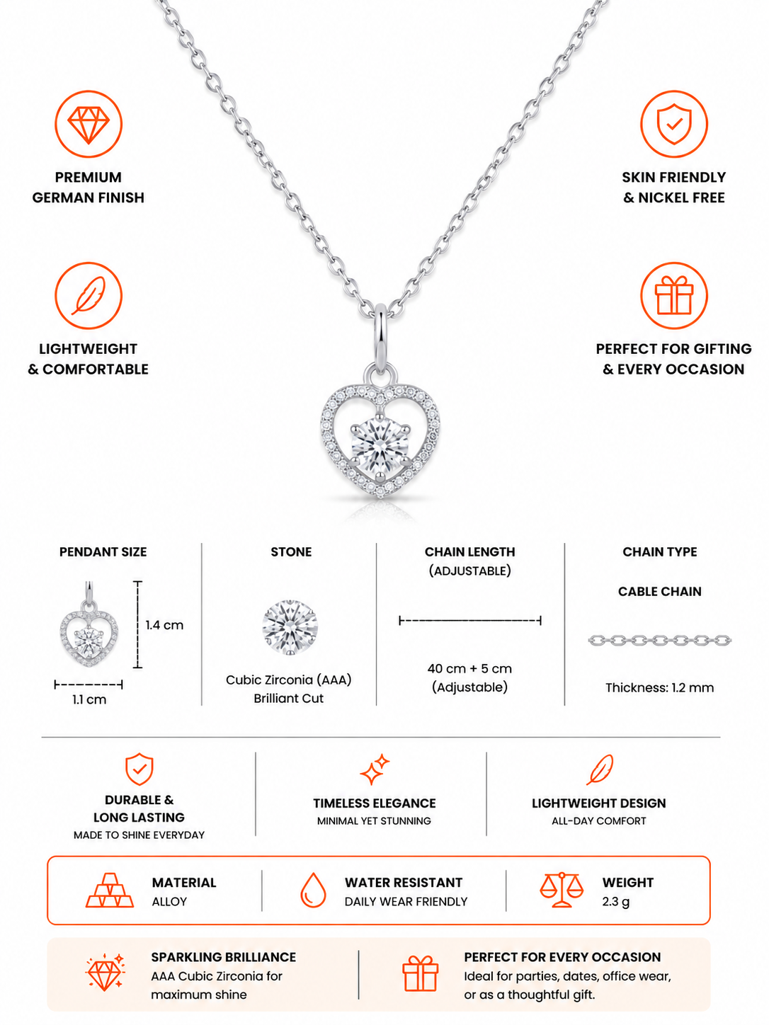 Damnstyle Anti-Tarnish Crystal Heart Halo Pendant