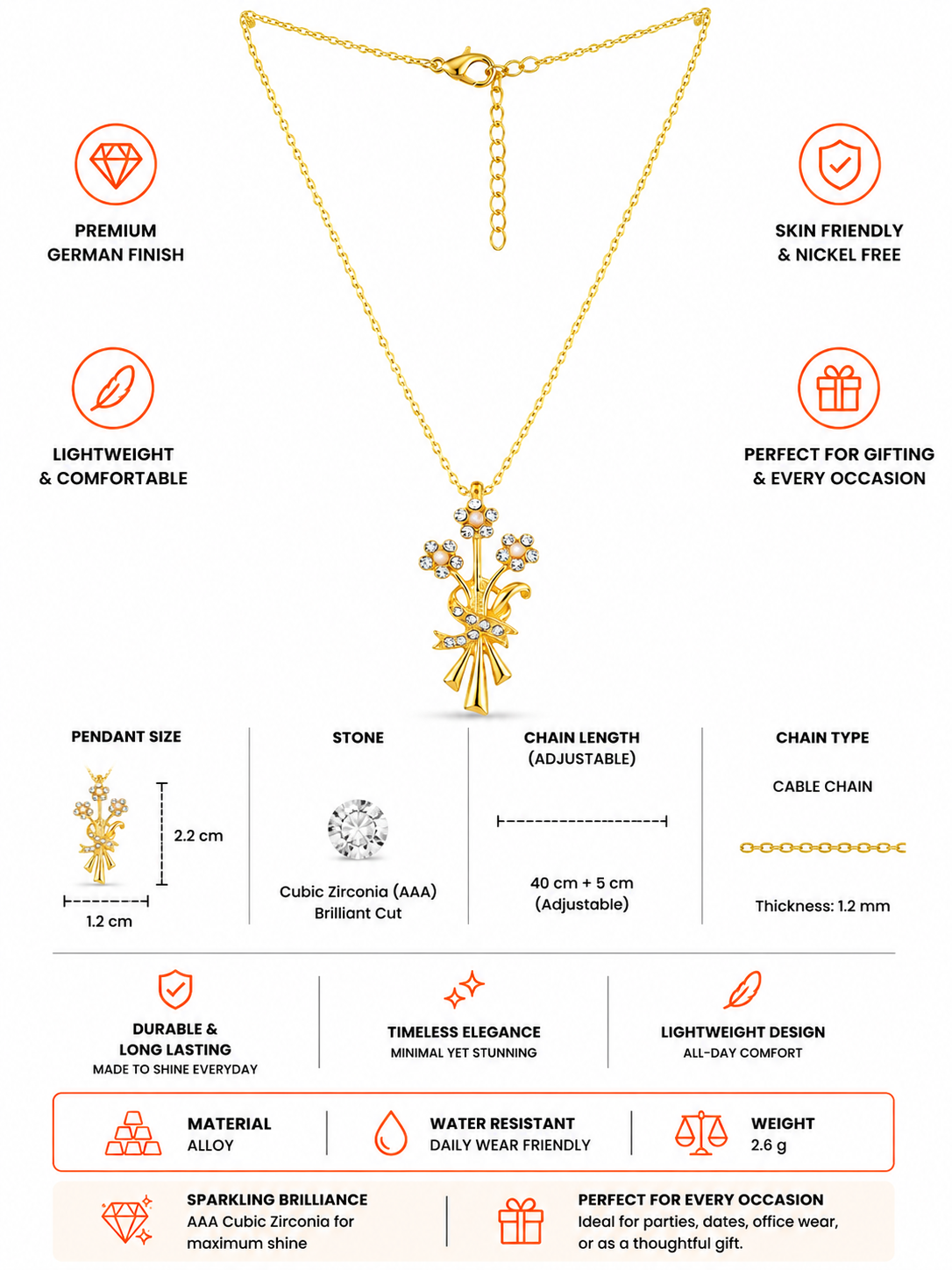 Damnstyle Anti-Tarnish Floral Crystal Bouquet Pendant