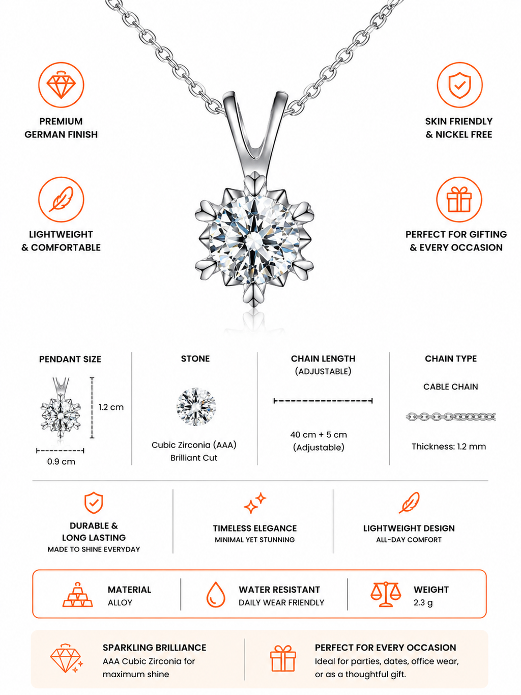 Silver Plated American Diamond Studded Rown Contemporary Pendant