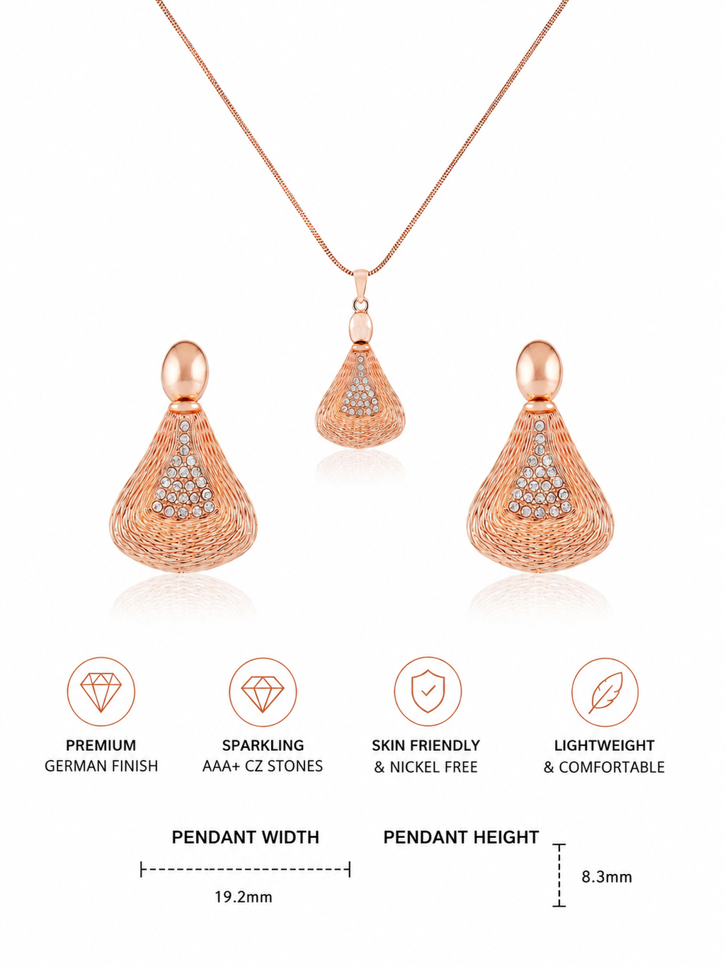 Damnstyle Anti-Tarnish Triangle Jewellery Set With Earrings