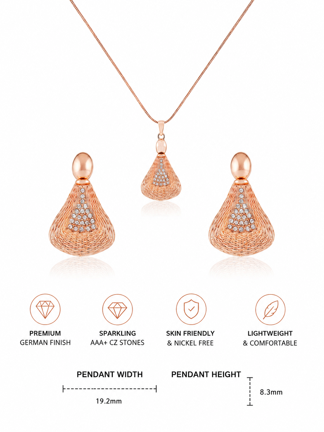 Damnstyle Anti-Tarnish Triangle Jewellery Set With Earrings