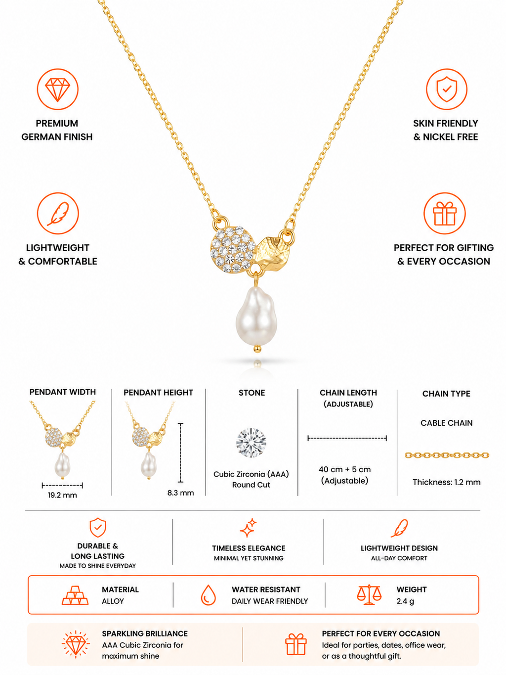 Damnstyle Anti-Tarnish Pavé Disc & Drop Pearl