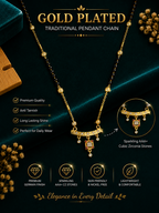 Damnstyle Gold Plated Black Bead CZ Pendant Mangalsutra for Women