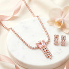 Damnstyle Necklace Anti-Tarnish Pink Butterfly Rhinestone Set With Earrings
