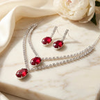 Damnstyle Anti-Tarnish Double Layer Crystal Jewellery Set With Earrings