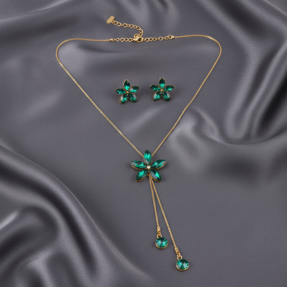 Damnstyle Necklace Anti-Tarnish Flower Set with Earrings