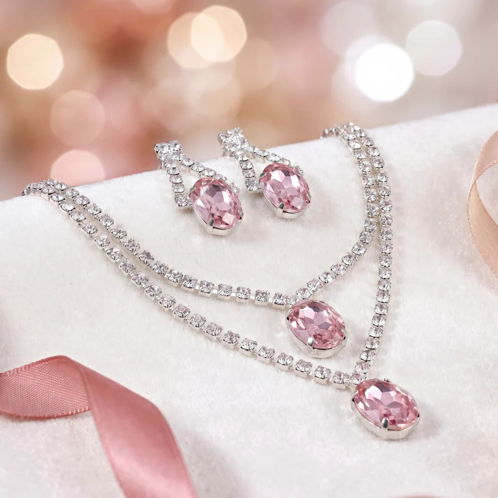 Damnstyle Anti-Tarnish Double Layer Crystal Jewellery Set With Earring