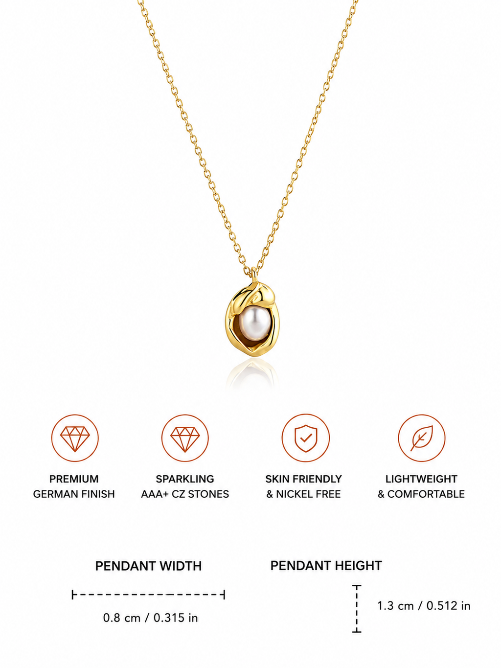 Damnstyle Gold-Plated Anti-Tarnish Stainless Steel Pearl Pendant