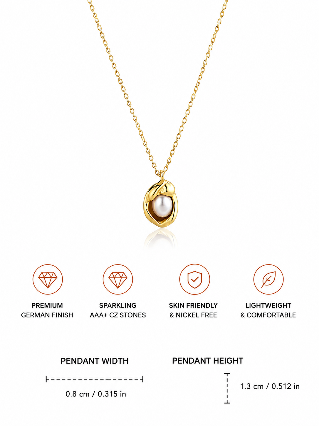 Damnstyle Gold-Plated Anti-Tarnish Stainless Steel Pearl Pendant