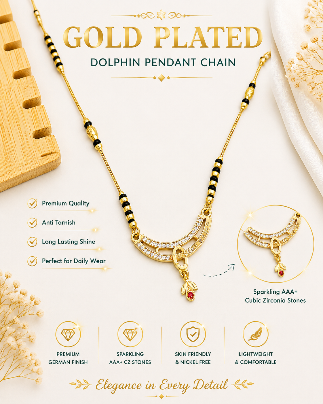 Damnstyle Stylish Gold Plated Mangalsutra for Women