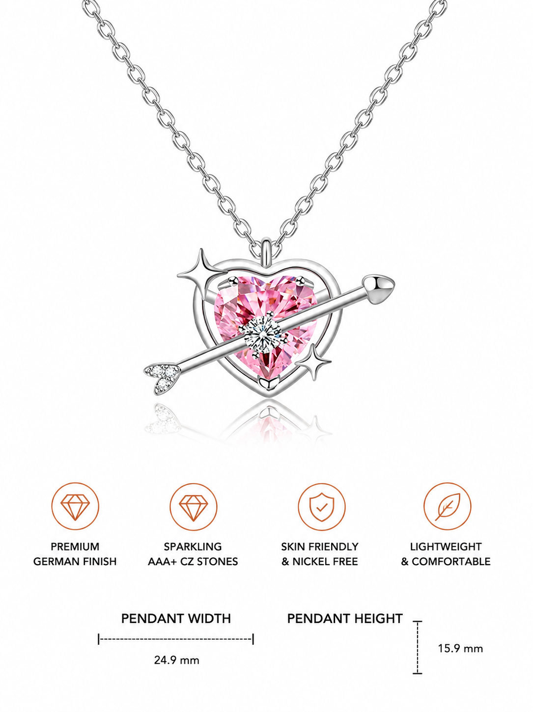 Damnstyle Silver-Plated AD Studded Pink Heart Pendant