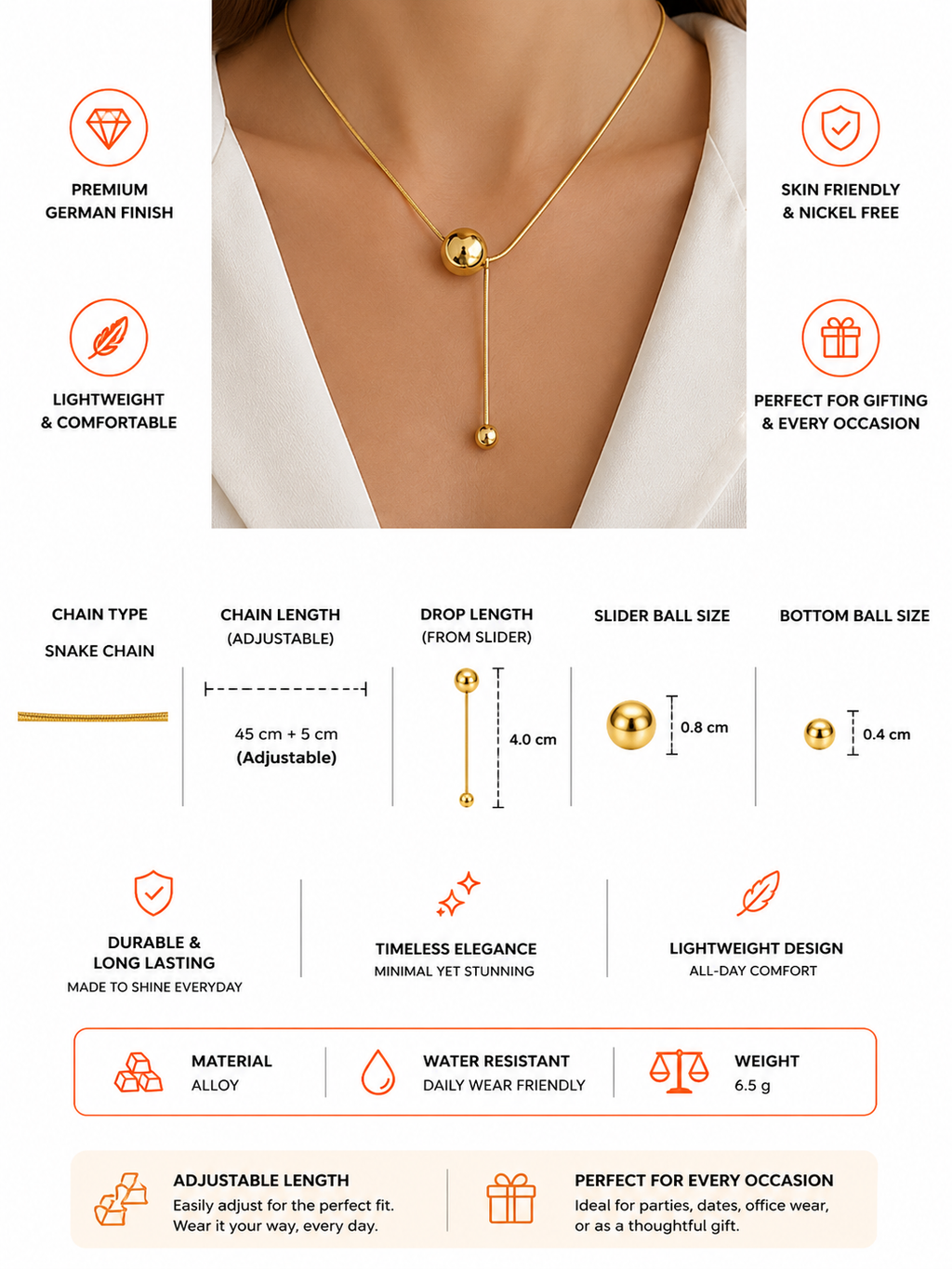 Damnstyle Gold-Plated Anti Tarnish Spherical Pendant