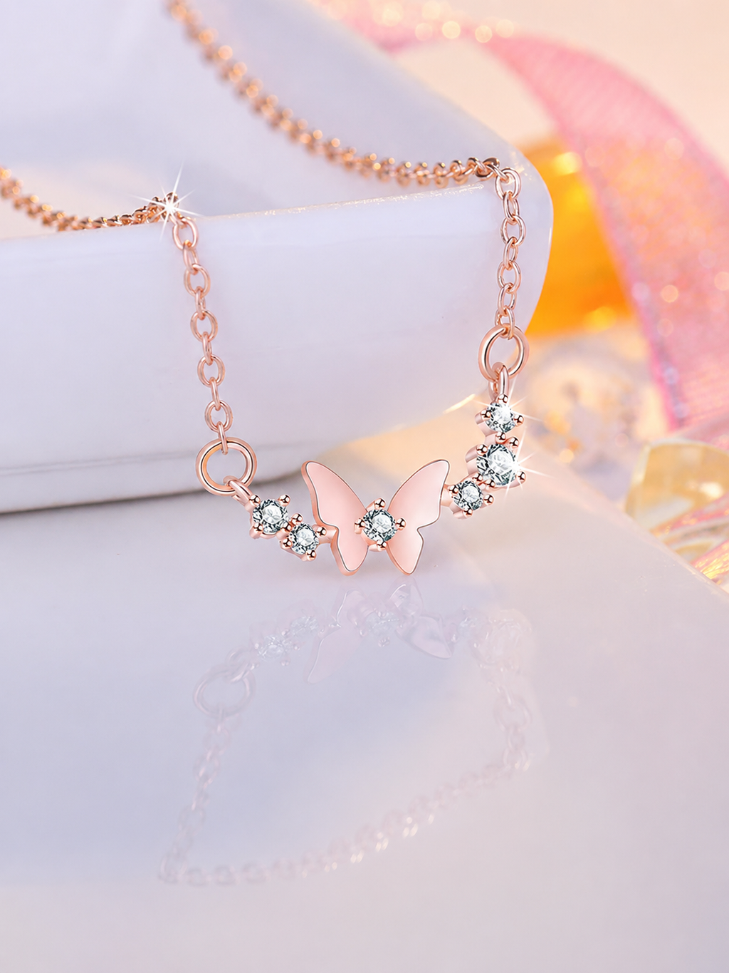 Damnstyle Silver-Plated American Diamond Studded Butterfly Pendant
