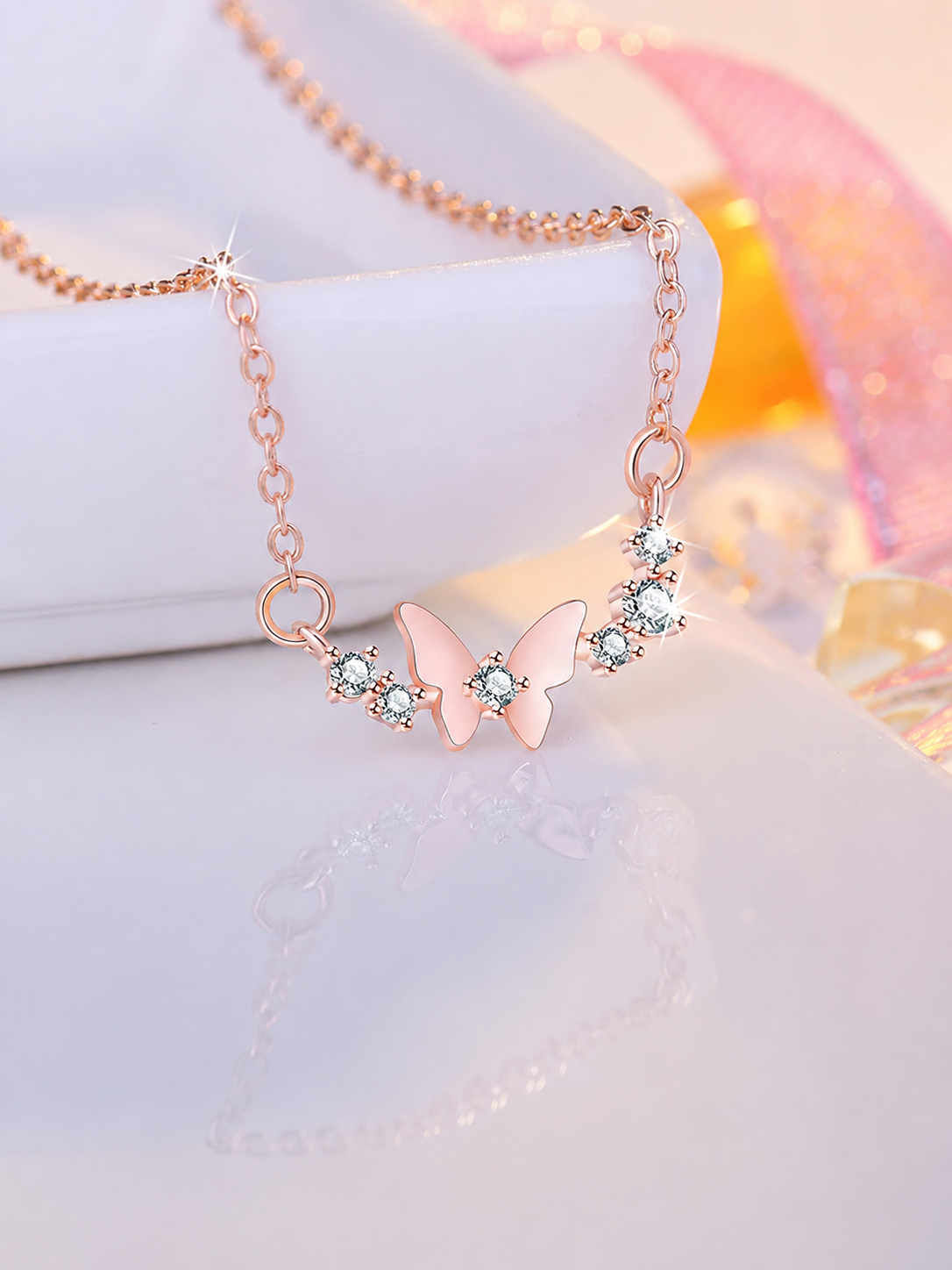 Damnstyle Silver-Plated American Diamond Studded Butterfly Pendant