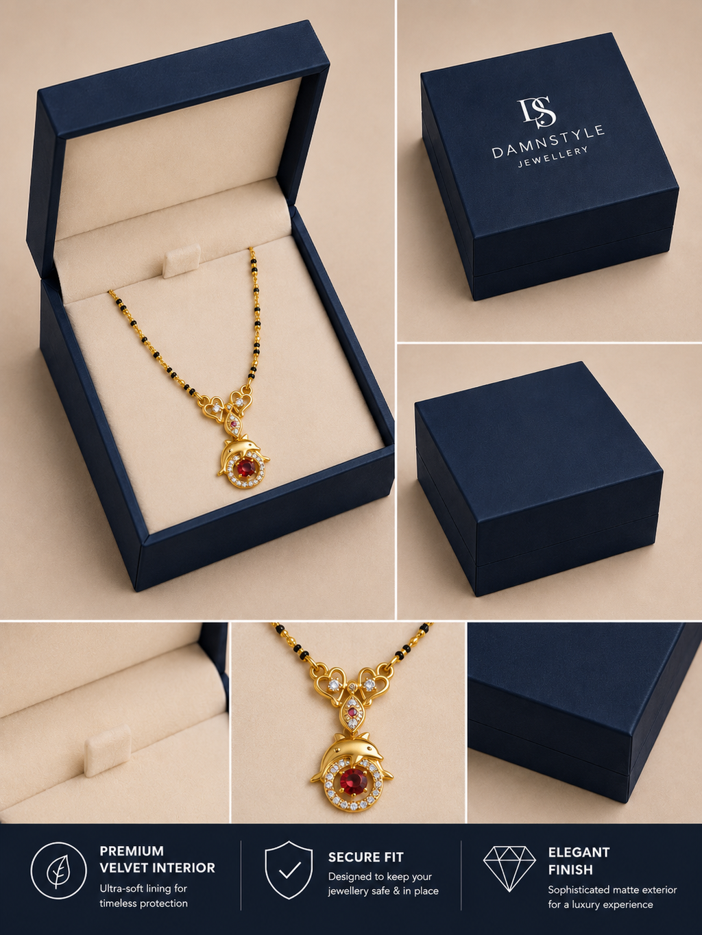 Damnstyle Gold Plated CZ Round Pendant Mangalsutra for Women & Girls
