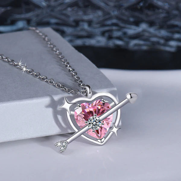 Damnstyle Silver-Plated AD Studded Pink Heart Pendant