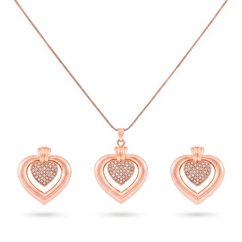 Damnstyle Anti-Tarnish Double Studded Heart Jewellery Set With Earrings
