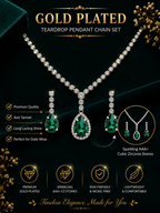 Damnstyle Necklace Anti-Tarnish Emerald Teardrop Crystal Set With Earrings