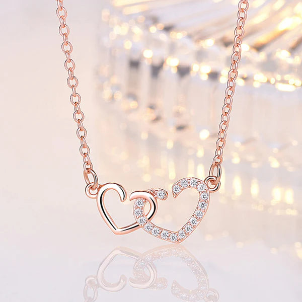 Damnstyle Rose Gold-Plated AD Studded Dual Heart Korean Pendant