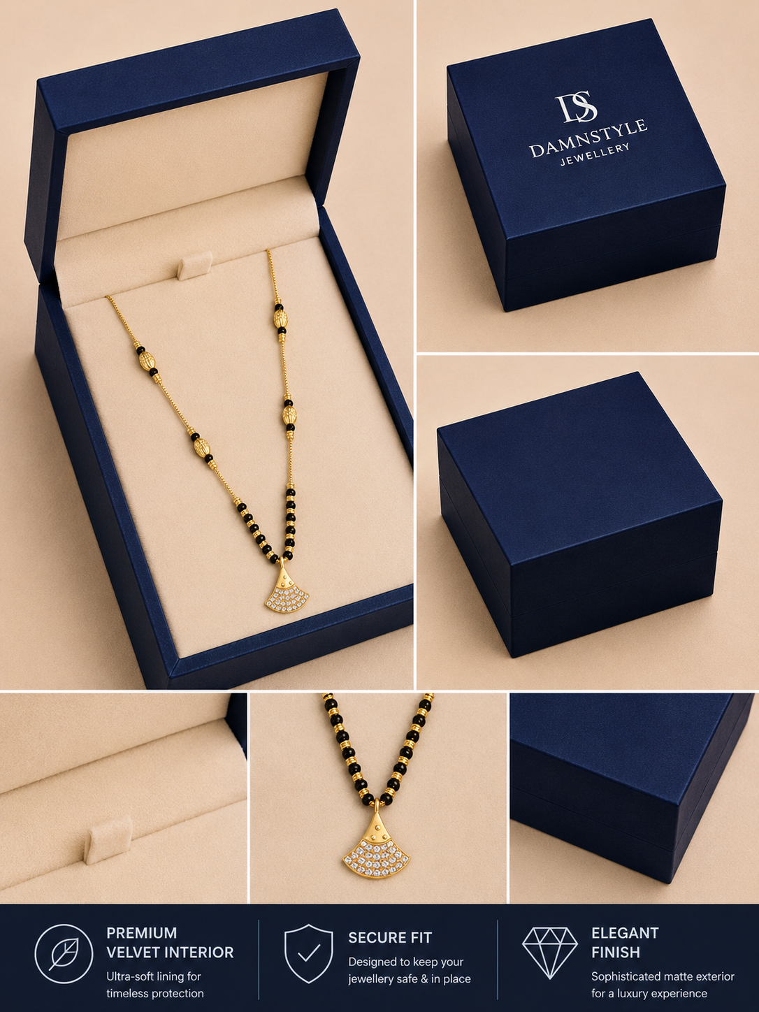 Damnstyle Gold Plated Black Bead Mangalsutra Necklace for Women & Girls