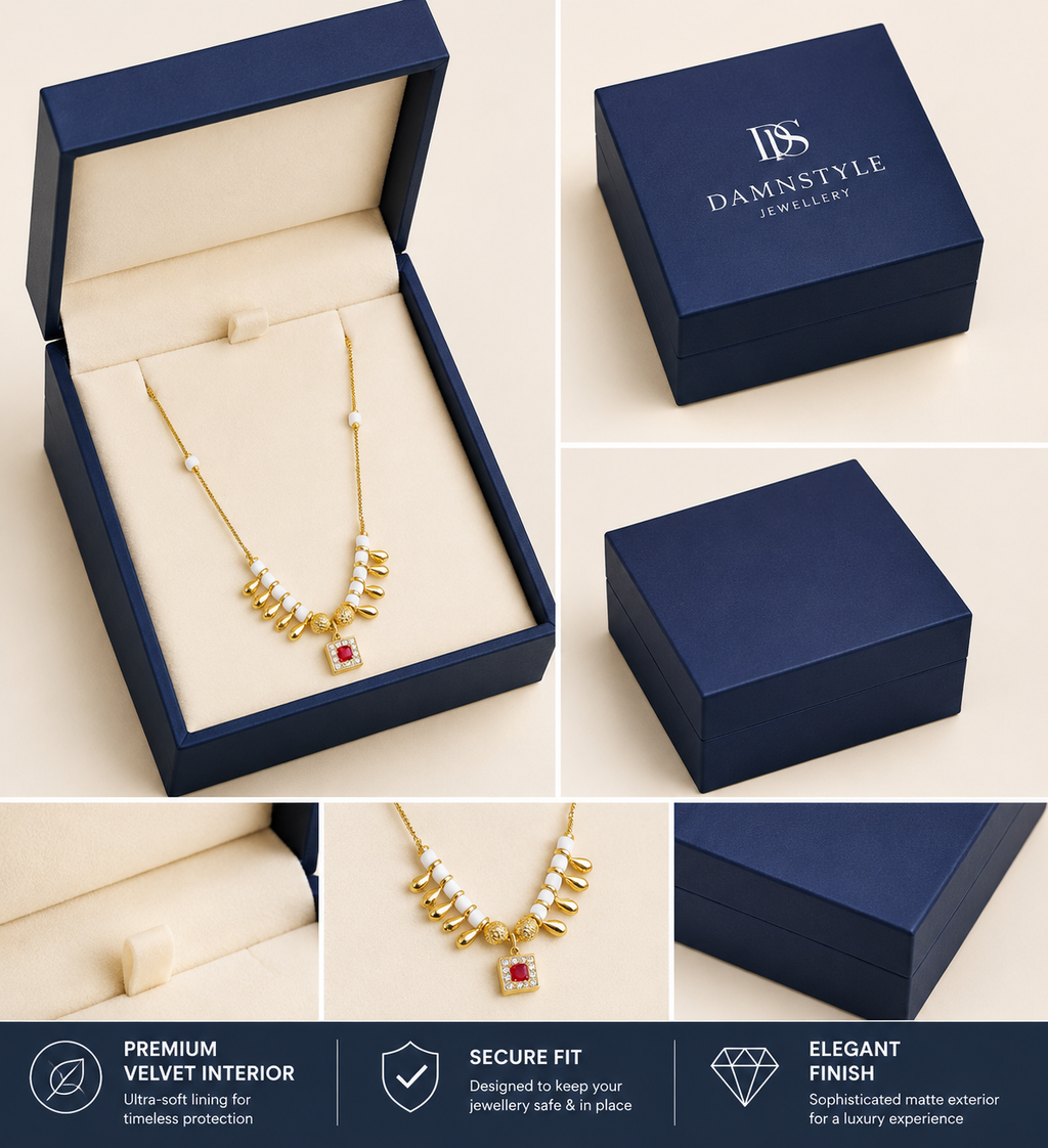 Damnstyle Gold Plated White Bead Ruby Mangalsutra  for Women & Girls