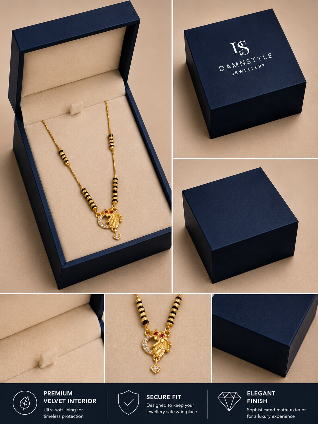 Damnstyle Gold Plated Peacock Design Mangalsutra Necklace for Women