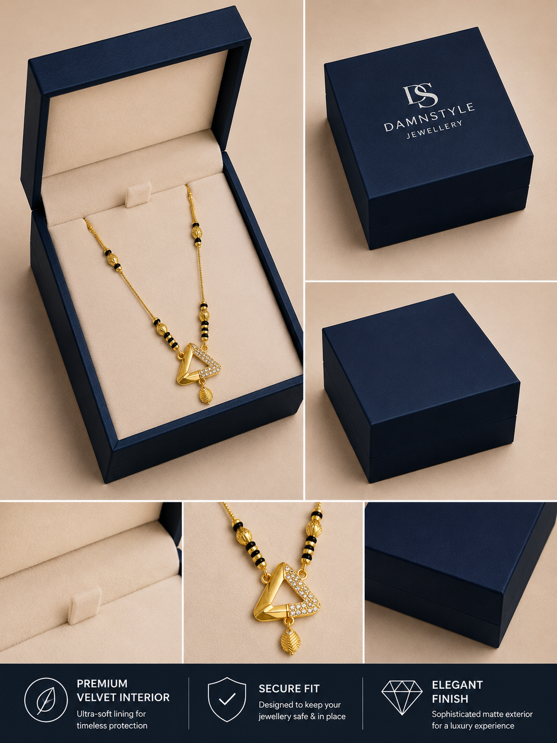 Damnstyle Gold Plated Triangle Pendant Mangalsutra for Women & Girls