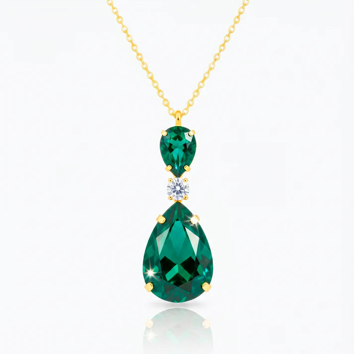 Damnstyle Anti-Tarnish Emerald Green Drop Crystal Pendant