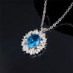 Damnstyle Silver-Plated Anti-Tarnish American Diamond Blue Oval Pendant