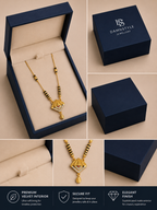 Damnstyle Women's Gold Plated Black Bead Mangalsutra with Diamond Pendant