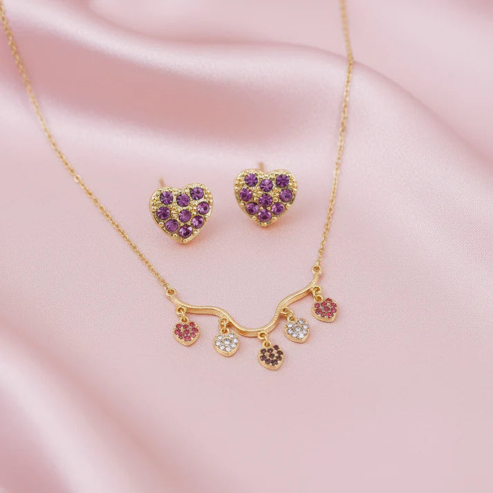 Damnstyle Anti-Tarnish Mini Heart Charms Jewellery Set With Earring