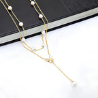 Damnstyle Gold-Plated Stainless Steel Pearl Studded Butterfly Pendant