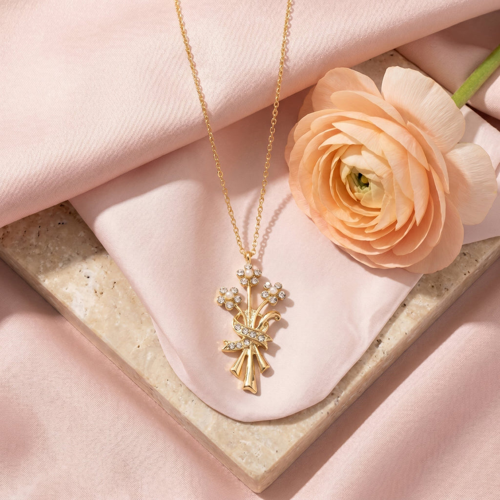 Damnstyle Anti-Tarnish Floral Crystal Bouquet Pendant