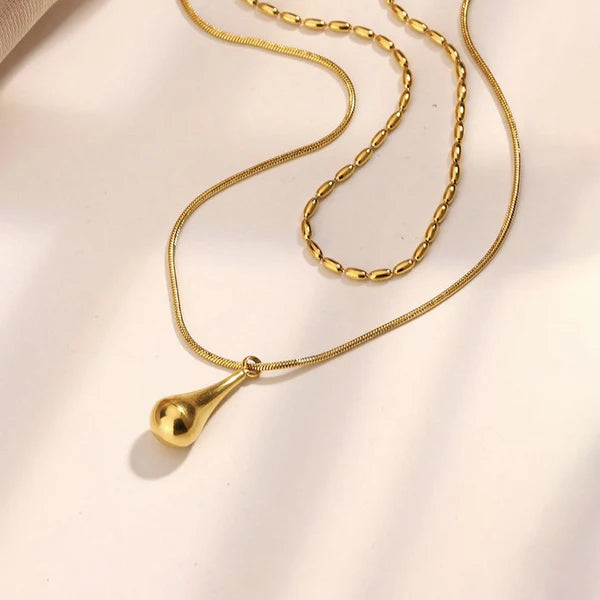 Damnstyle Gold-Plated Anti Tarnish Minimalistic Teardrop Layered Pendant