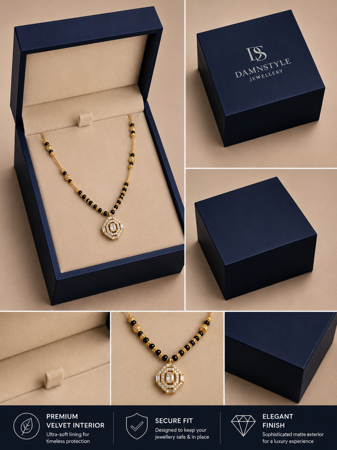 Damnstyle Daily Wear Gold Plated Black Bead AD Mangalsutra