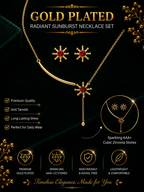 Damnstyle Necklace Anti-Tarnish Miniature Crystal Studded Sun Pendant Set With Earrings