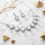 Damnstyle Anti-Tarnish White Crystal Gemstone Set With Earrings